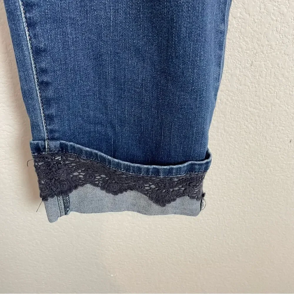 Chico's Blue Denim Floral & Patch  Embellished Ankle Jeans 3 - Picture 5 of 10